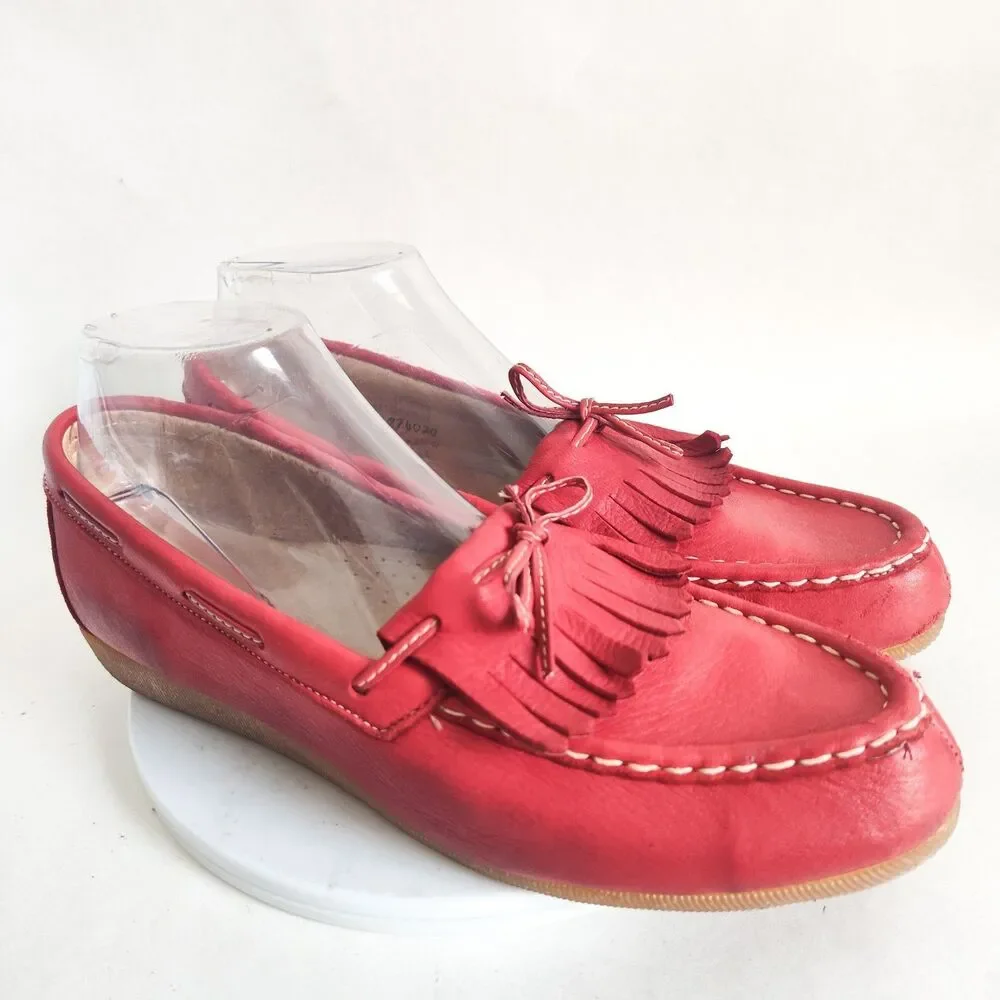 Deer Stag Red Leather Lining Upper Loafers Moccasins‎ Flats 9.5 Rubber Soles Vtg